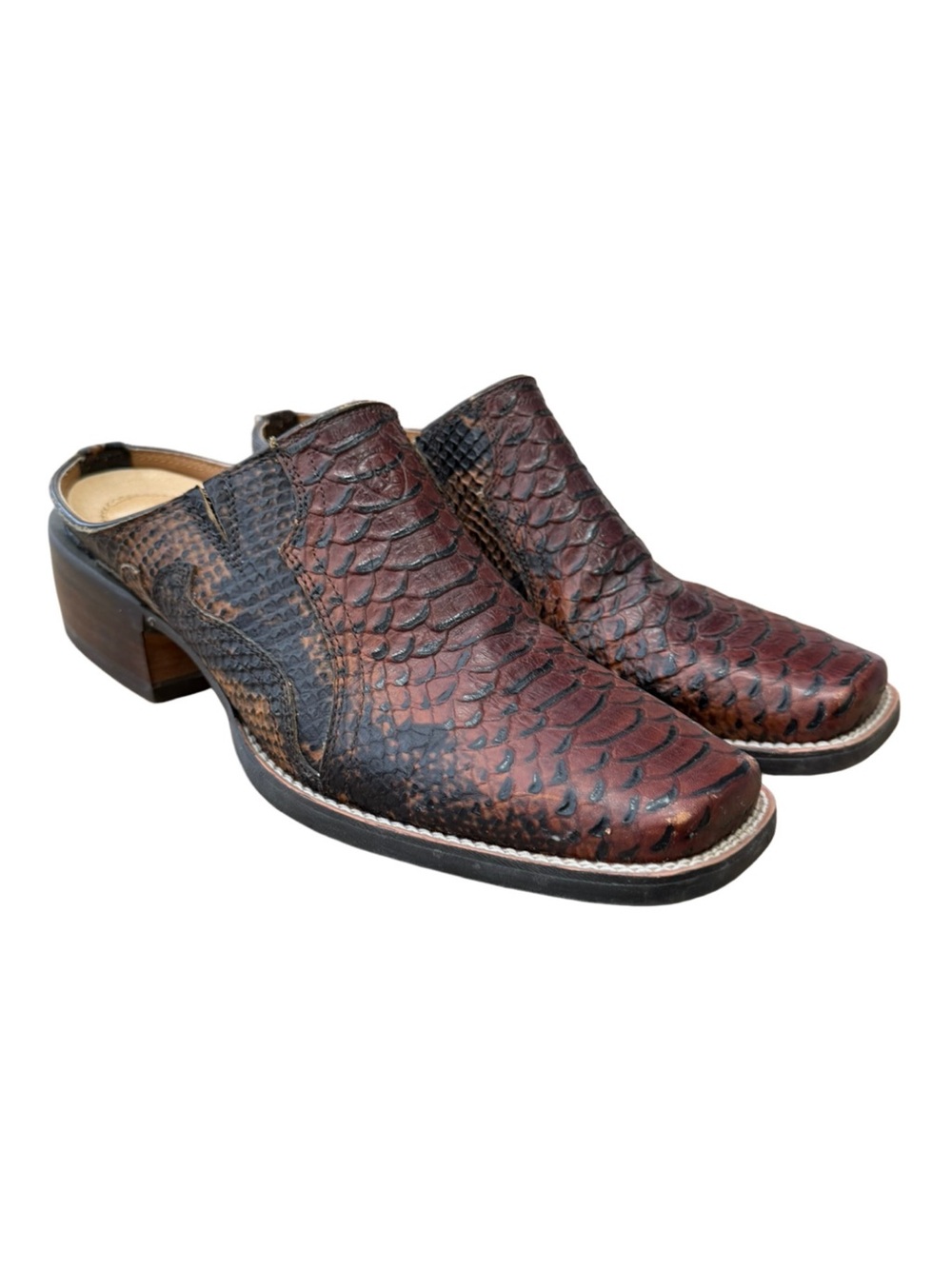 ARIAT Embossed Leather Western Mule Clogs Brown Python Print Size 7.5B - Picture 2 of 12